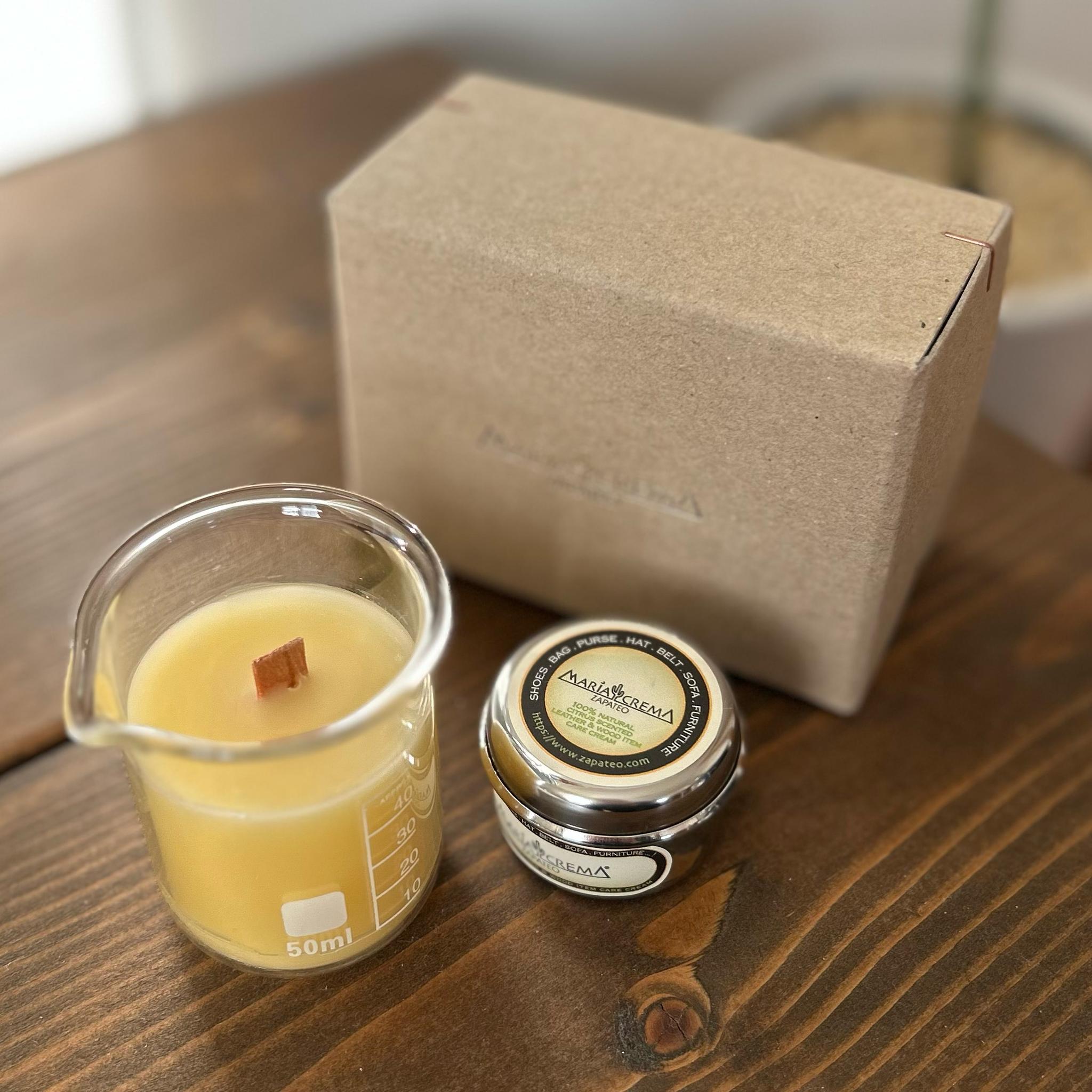 "MARIACREMA（マリアクレマ）" Wood Wick Candle GiftBox (木芯・ミツロウキャンドル）